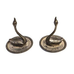 2 Vintage Silverplated Swan Ring Holders Made in Hong Kong Avian Kitch Vanity